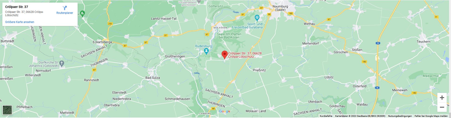 Kartenausschnitt Naumburg und Umgebung mit Standort Crölpaer Str. 37